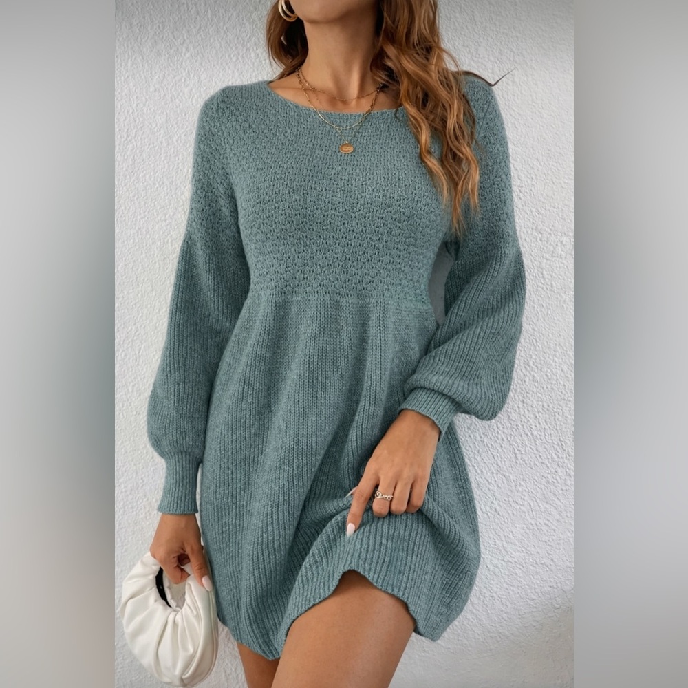 SHEIN Teal Knit Mini Dress - Medium
